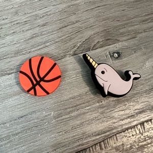 CROCS Charms Lot of 2, Jibbitz Narwhal, Basketball CROC Charm